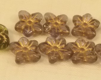 VIntage Czech GLASS Beads 15mm flower 2-hole lilac gold