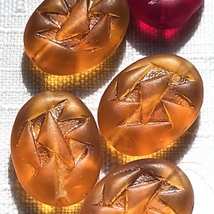 Vintage GLASS beads. Art deco oval TOPAZ amber & Ruby RED Czech (5)