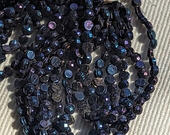 Cuentas de cristal facetado antiguo con forma de tachuela: iris azul agua arcoíris, 3,5 mm (48 unidades)