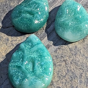 Vintage German Glass Cabochons: Faux Jade Green Teardrops (Set of 3)