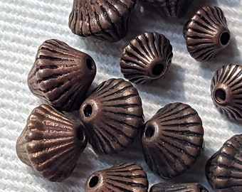 FLUTED copper Vintage 70's metalized bicone beads (12)