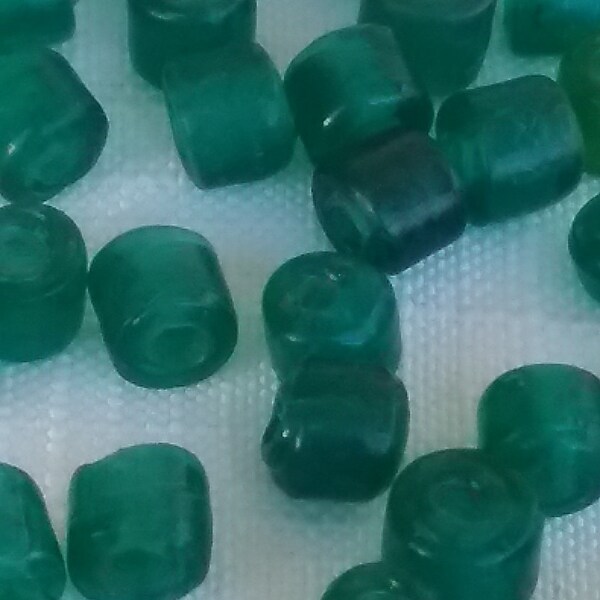 Vintage GLASS Tile beads pony emerald green INDIA large hole 6mm