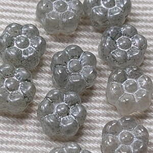 VINTAGE Czech GLASS Beads 6mm flower mint green OPAL Luster(12)