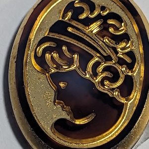 Vintage GLASS cabochon German CAMEO Art NOUVEAU lady gold 18x25