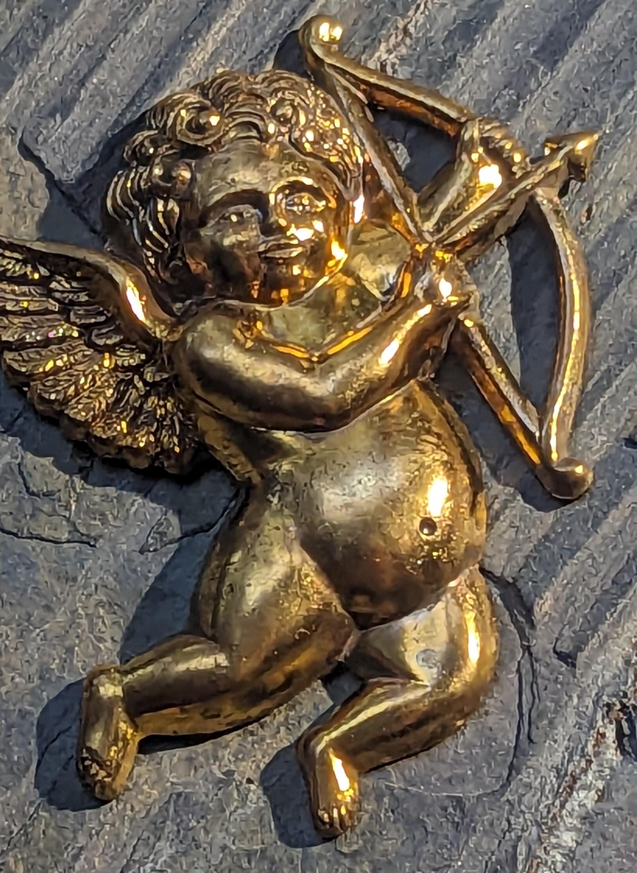 Vintage Brass Cupid Stamping: Antique Angel Cherub Charm (45mm)