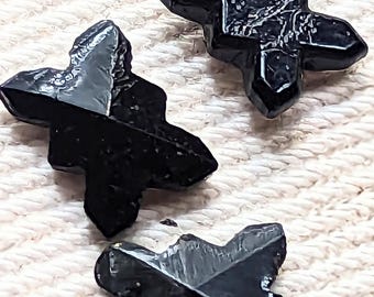 Victorian Mourning Jet Glass Nailhead Trim: Antique Black Beads, Sew-On (3pc, 9x6mm)