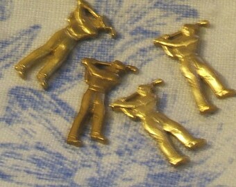 VIntage brass stamping. LET'S PLAY GOLF Men charms cabochon 10x20mm (4)