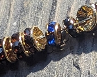Vintage RHINESTONE RONDELLS mix crystal gold plate beads 6mm (10)