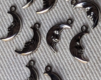 CRESCENT moon FACE charm Vintage 80&#39;s silver plate (10)
