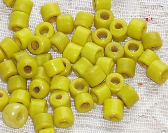 vintage glass BEADS tile beads pony yellow india 10