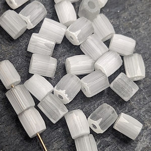 Antique German glass beads, White satin glass //Vintage Glass Beads. SNOW WHITE satin GERMAN tubes 50's 7mm (12)