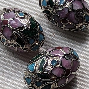 Vintage cloisonne bead floral pink blue green silver ROUND 18mm (3)