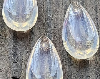 1950s opal opalescent teardrop Vintage glass beads German 10x16 (3)