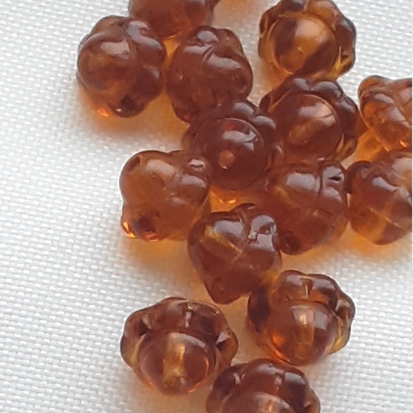 AMBER topaz SATURN Vintage Czech glass Beads 6mm(12)