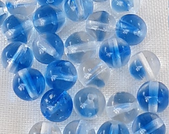 SPLENDID SPACERS Vintage glass Beads Czech marble sapphire blue/clear givre 6mm Round (25)