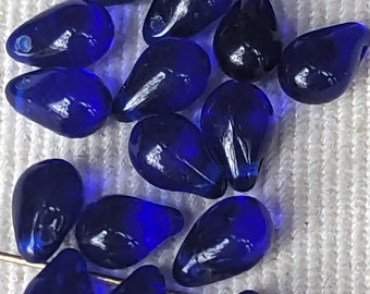 Vintage glass beads, teardrop Czech glass BEADS 6mm bubble top-hole COBALT BLUe (12)