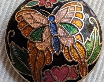 Vintage cloisonne bead BUTTERFLY floral disc 30mm