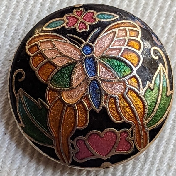 Vintage cloisonne bead BUTTERFLY floral disc 30mm