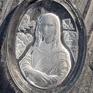 Vintage GLASS cabochon German Glass MONA LISA etched crystal 30x40