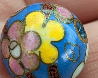 Vintage Cloisonne Perle floral antik blau grün ROSE FLORAL RARE Rund 16mm