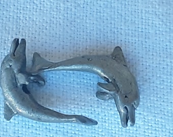 DOLPHINS Vintage 80's 7x18  silver pewter beads CHARM (2)