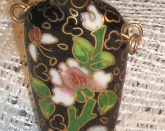 ANTIQUe cloisonne OPIUM amphora floral black rose green URN