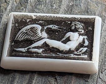 Vintage Glass cabochon. LEDA GODDESS & Swan Art Nouveau 1950s Antique 18X25 (1)