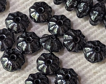 SQUASH Rondells Czech glass BEADS vintage 6mm HEMATITE silver