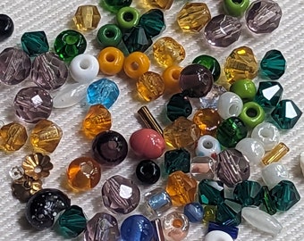 Czech it OUT  Mix-1980s  Vintage glass beads 40,PCs) bicone crystals &4-5mm shapes,jewel tones