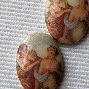 Art Nouveau Victorian Ladies/1950s mod glass cabachon/JAPAN Antique button top 13x18mm (2)