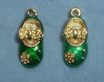 SHOE charms Vintage ENAMEL GREEN gold flower detail (1)