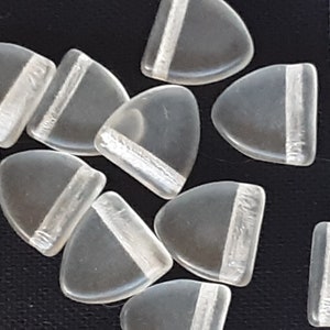 Vintage Glass Beads. 10mm triangle FLAG smooth Czech CRYSTAL Clear matte (12)