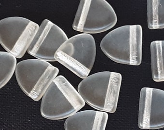 Vintage Glass Beads. 10mm triangle FLAG smooth Czech CRYSTAL Clear matte (12)