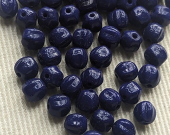 1930er Jahre Vintage GLAS // Dark ROYAL Kobalt Blau opak // Melon Perlen blau 5mm (12)