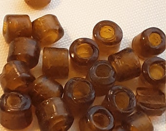 Vintage GLASS Tile beads pony dark Topaz INDIA large hole 6mm