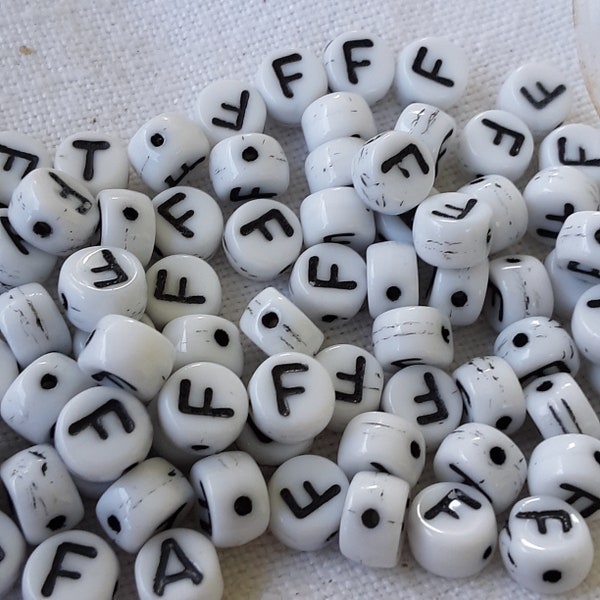 Friendship bracelet //Vintage Glass LETTER beads//ALPHABET "F" white black LETTERS 6mm (20pcs)Eras tour, Taylor Swift