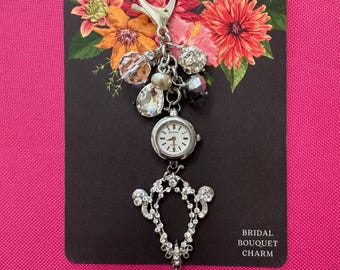 Bling Bridal Bouquet Charm Da Vanci Watchface Rhinestone Sparkle Flashy