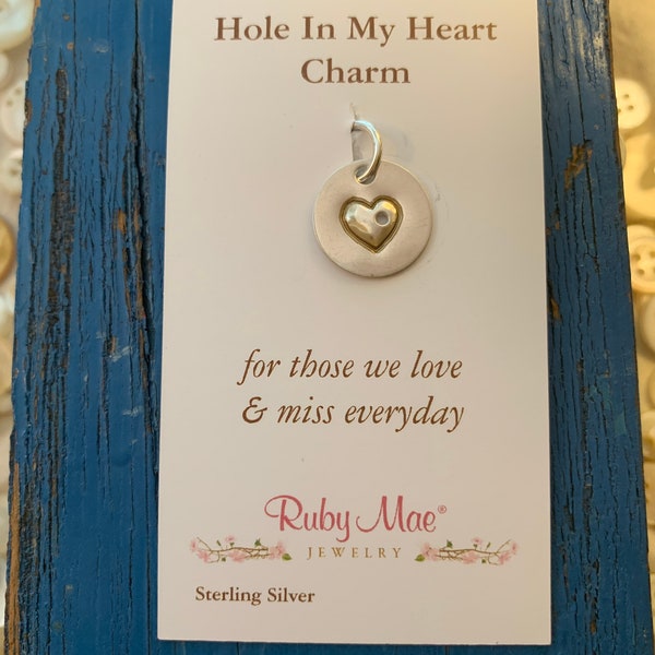 1- Hole In My Heart Charm Golden Outline Sterling Sentimental Jewelry Remembrance 5/8" Ruby Mae