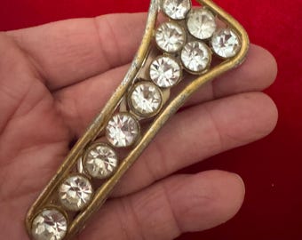 Antique Fur Clip XL Art Deco Rhinestones 1930s Jewelry Vintage