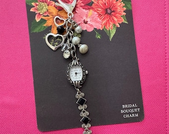 1 - Bridal Bouquet Charm Geneva Quartz Watch Face Crystals Gift Wedding