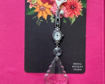 Dramatic Bridal Bouquet Charm LA Express Watchface Flashy Chandalier Crystal Teardrop Theatrical Something Blue