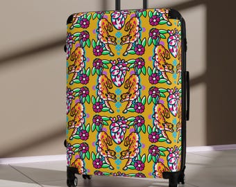 Yellow Tiger Suitcase | Colorful Tattoo-Style, Retro Outstanding
