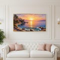 Mediterranean Sunset Oil Painting, Coastal Impasto Seascape Wall Art product logo