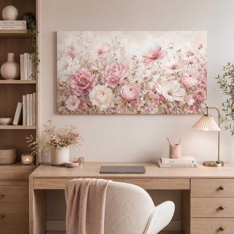 Blush Pink Peony Canvas Print, Soft Neutral Floral Wall Art, Romantic ...