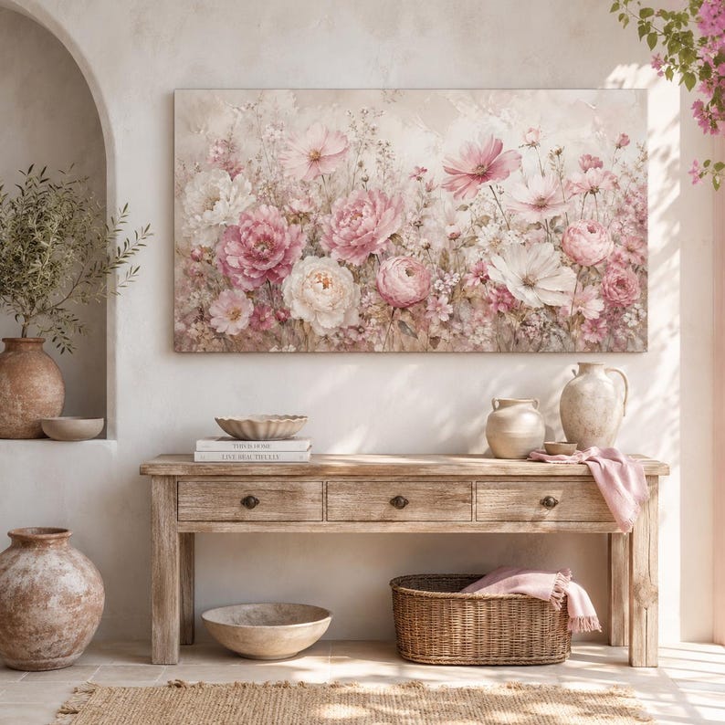 Blush Pink Peony Canvas Print, Soft Neutral Floral Wall Art, Romantic ...