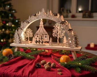 Schwibbogen Kirche Laserdatei Weihnachten Erzgebirge Dekoration Laser Cut File DXF SVG