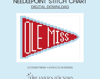 Mississippi college  Pennant Needlepoint Chart | DIY Ornament, Bag Charm (Digital Download)
