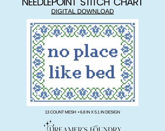 No Place Like Bed | Funny Needlepoint Chart, DIY Needlepoint Pillow Design (Digital Download)