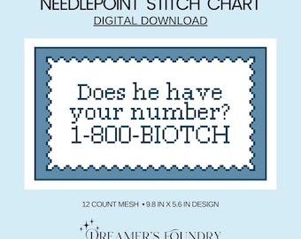 Funny Needlepoint Chart | Does He Have Your Number? | Needlepoint DIY sign, pillow (Digital Download)