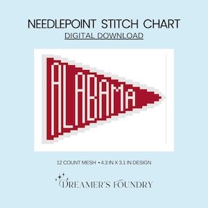Alabama Pennant Needlepoint Chart | Crimson Tide, Roll Tide, DIY Ornament, Bag Charm (Digital Download)